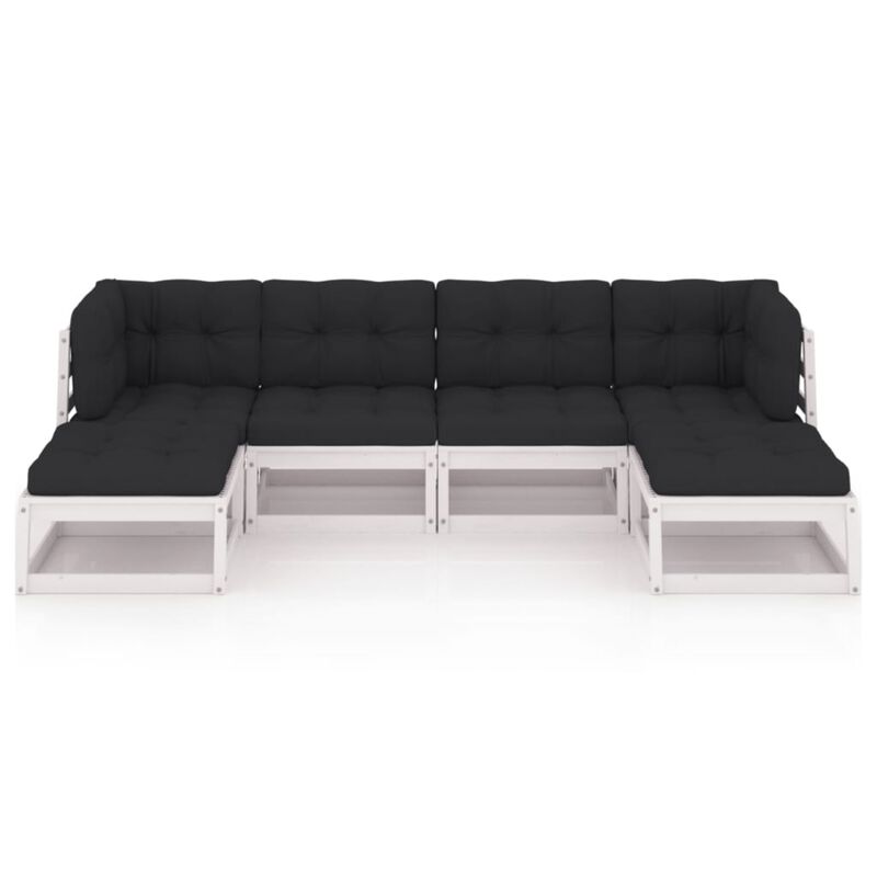 vidaXL 6 Piece Garden Lounge Set with Cushions White Solid Pinewood