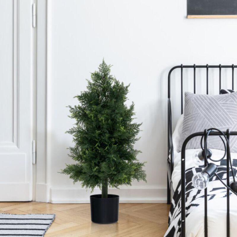 Artificial Cedar Topiary Tree in Plastic Nursery Pot – Perfect for Porch and Office Decor