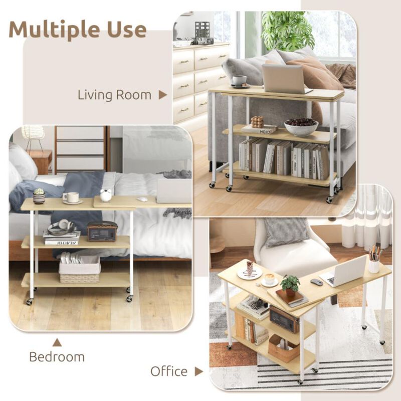 Hivvago 360Â° Rotating Sofa Side Table with 2-Tier Storage Shelves