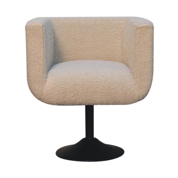 Artisan Furniture Cream Boucle Black Base Swivel  Solid Wood Arm Chair