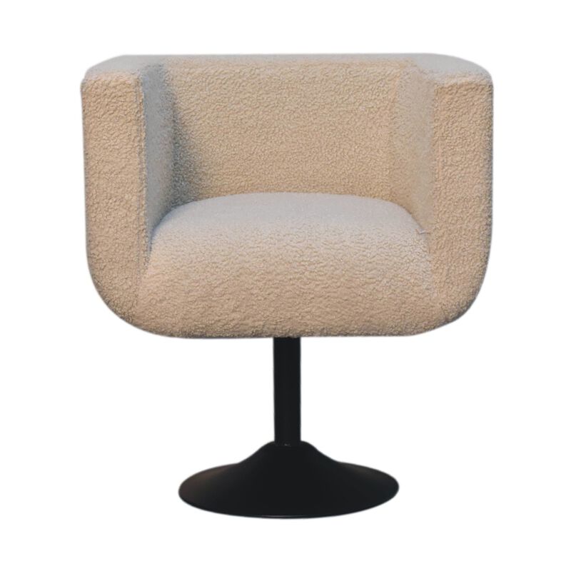 Artisan Furniture Cream Boucle Black Base Swivel  Solid Wood Arm Chair