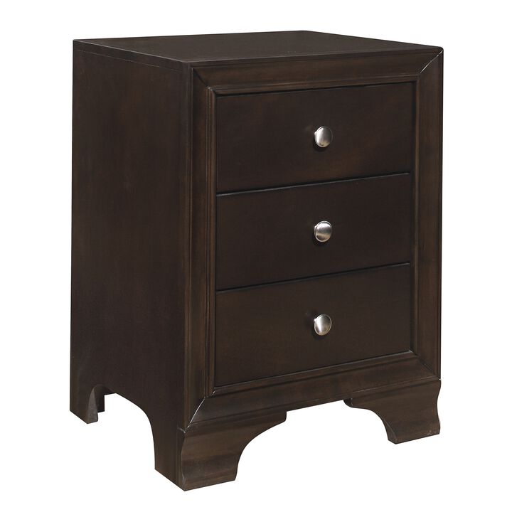 Folu 26 Inch Nightstand, USB Port, 3 Drawers with Chrome Knobs, Brown - Benzara