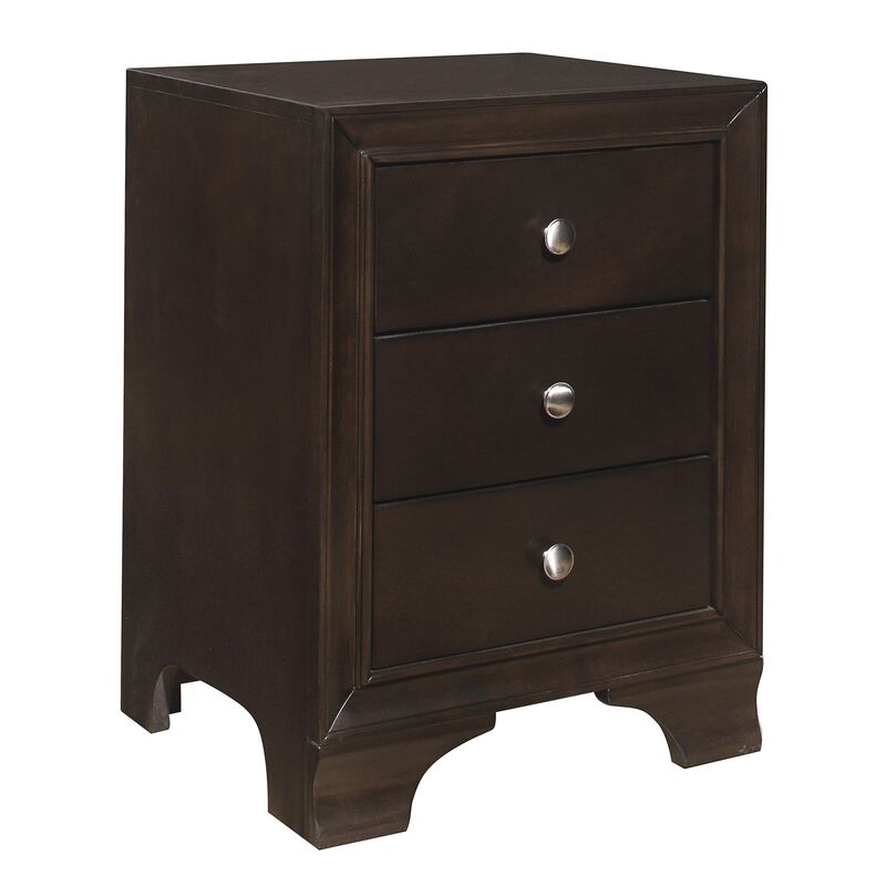 Folu 26 Inch Nightstand, USB Port, 3 Drawers with Chrome Knobs, Brown - Benzara