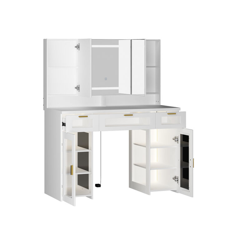 FUFU&GAGA 43.3-in White Makeup Vanity  (43.3" W x 19.7" D x 56.7" H), White