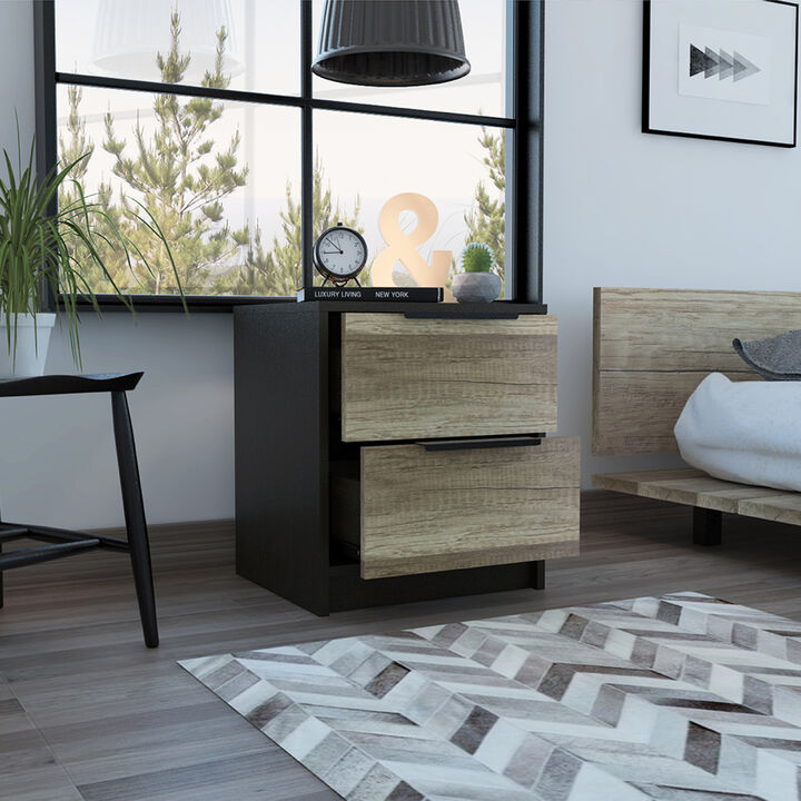 Streamdale Kaia Nightstand, Two Drawers, Metal Handle - Black Pine
