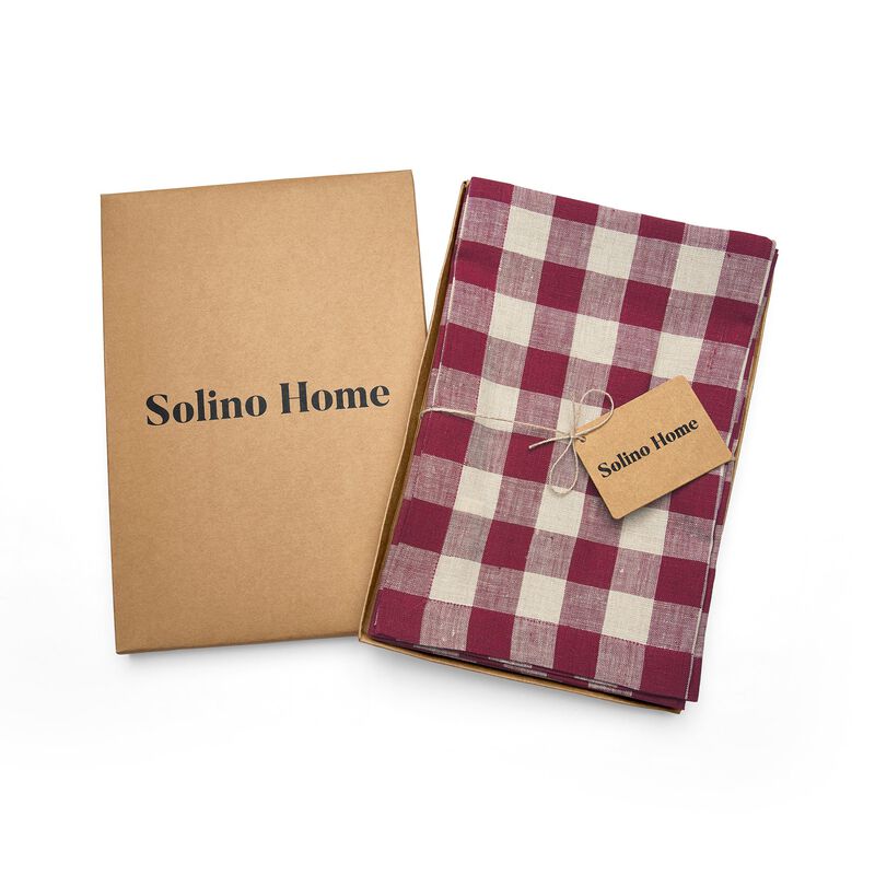 Solino Home 100% Pure Linen Cloth Napkins 20 x 20 Inch Set of 4 Dinner Napkins | Morgan Check
