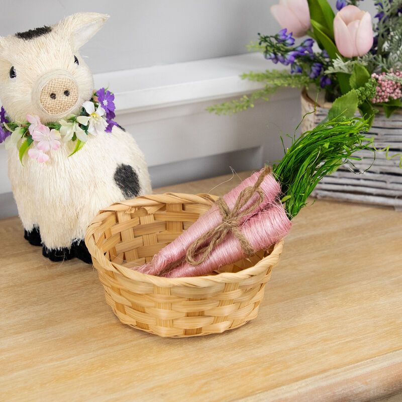 Straw Carrot Easter Decorations - 9"- Pink and Green - Set of 3