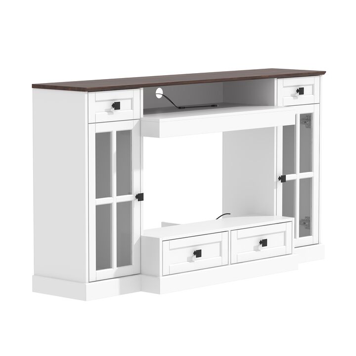 FUFU&GAGA Elegant TV Stand with Built-in Electric Fireplace and Storage Cabinets (55.3" W x 31.5" H x 11.8" D),White