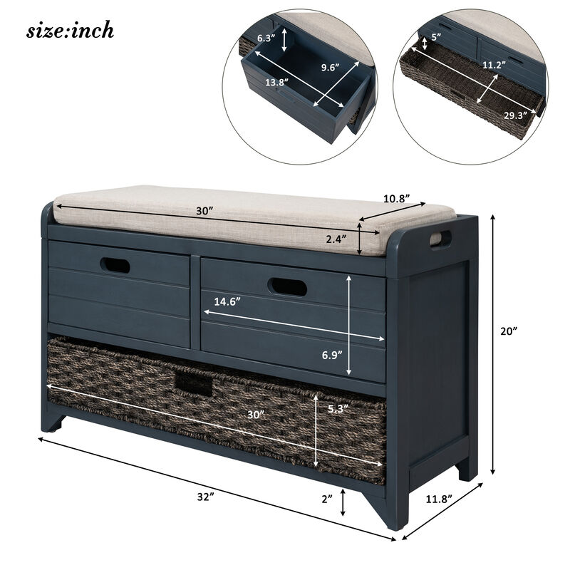 Merax Storage Bench with Removable Basket and 2 Drawers