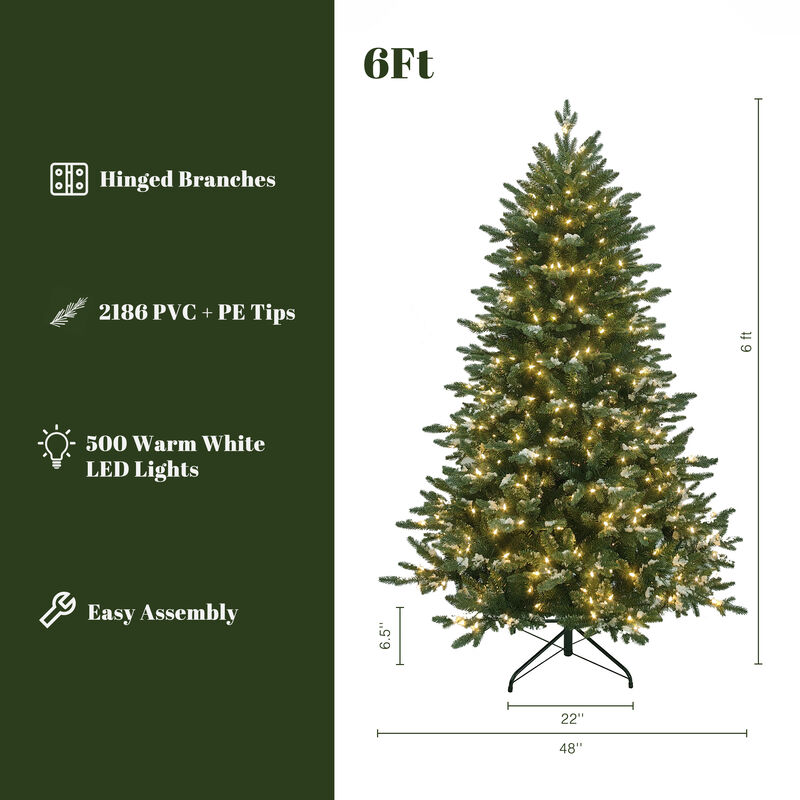 LuxenHome 6Ft Pre-Lit Green Artificial Tree with Frosted Tips
