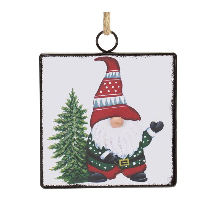 Gnome with Tree Ornament (Set of 12) – Metal Christmas Tree Ornaments with Gnome and Tree Theme