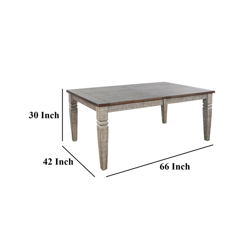 Camie Dining Table Extendable 66-90 Inch Dark Brown Gray Mahogany Wood - Benzara