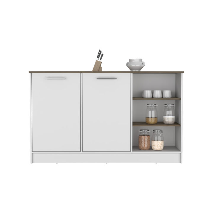 DEPOT E-SHOP Mars Kitchen Island Two Cabinets, Three Open Shelves, White / Dark Brown