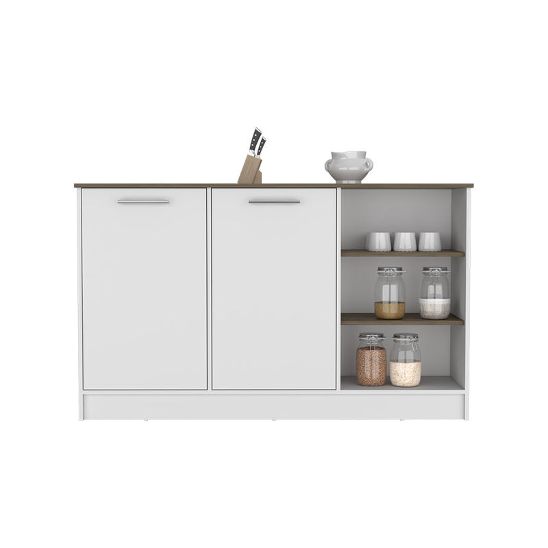 DEPOT E-SHOP Mars Kitchen Island Two Cabinets, Three Open Shelves, White / Dark Brown