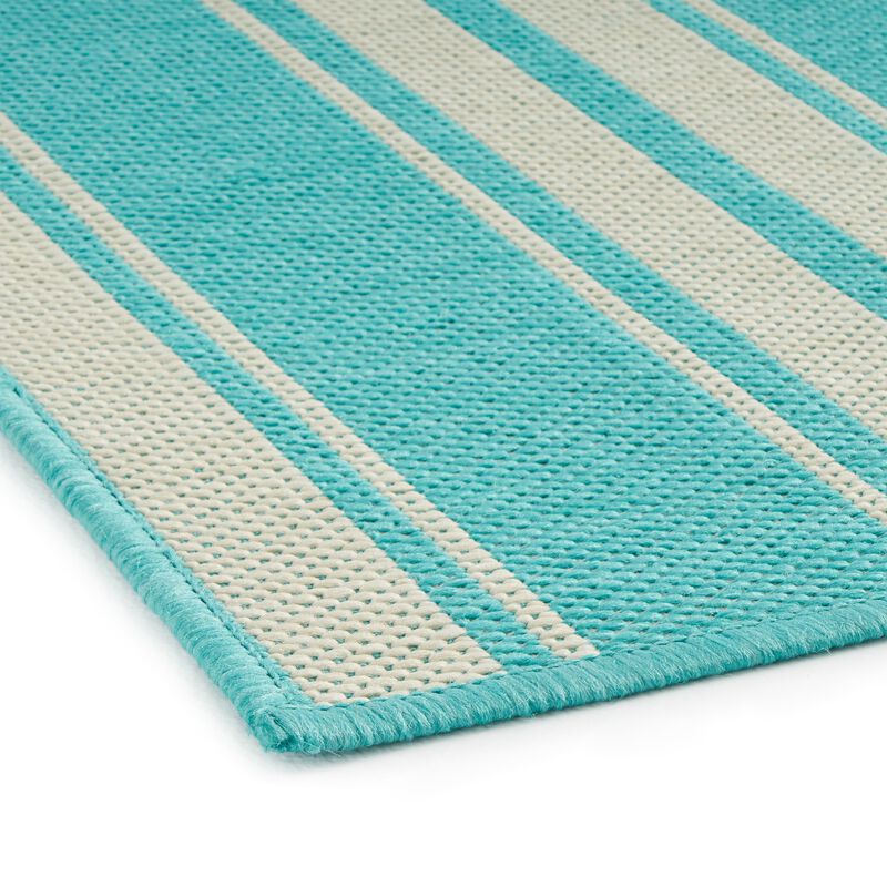 Nina 5 x 7 Area Rug, Teal, Ivory Indoor Outdoor, Handcrafted Stripes