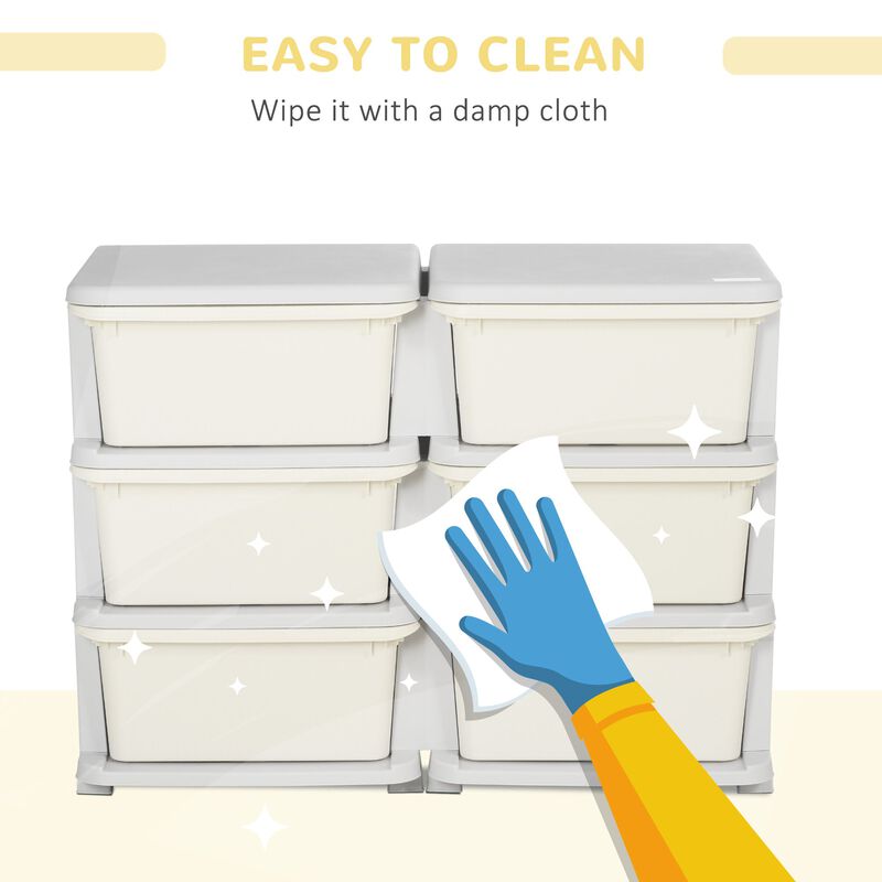 Cream Toy Storage: Kids' 3-Tier Organizer with 6 Drawers