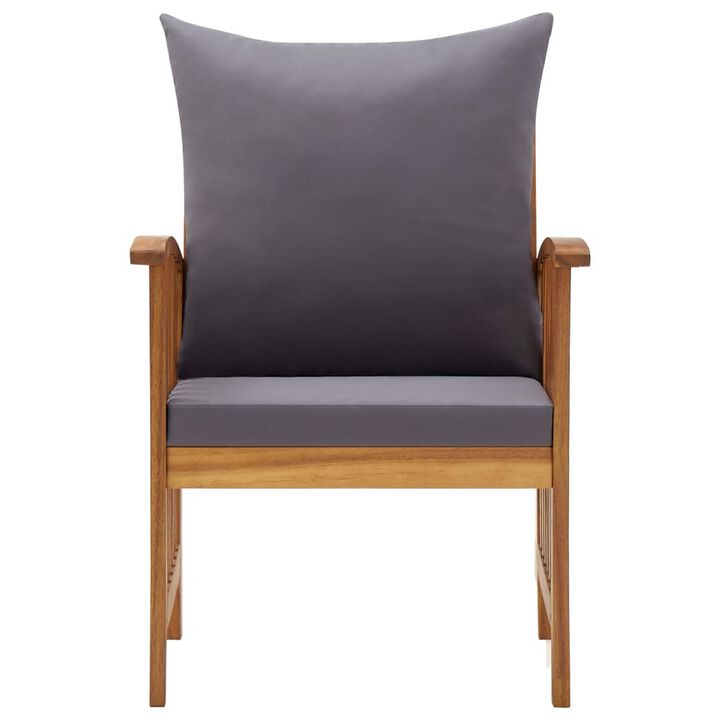 Mia Outdoor Patio Chair Set of 2, Gray Cushions, Slatted Acacia Wood - Benzara