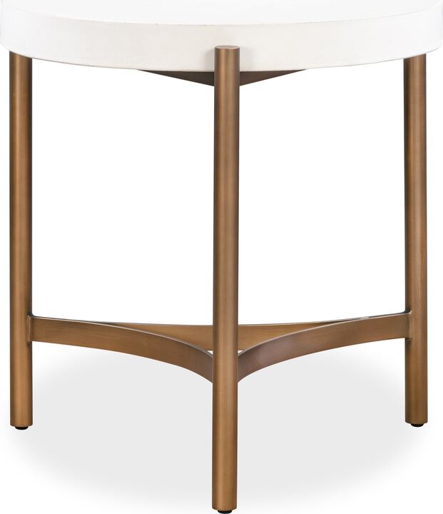 Lyon Round White Concrete and Metal Side Table