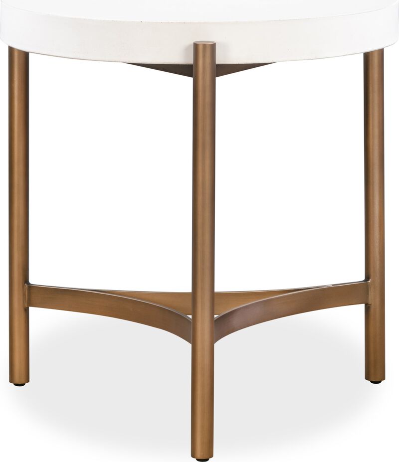 Lyon Round White Concrete and Metal Side Table