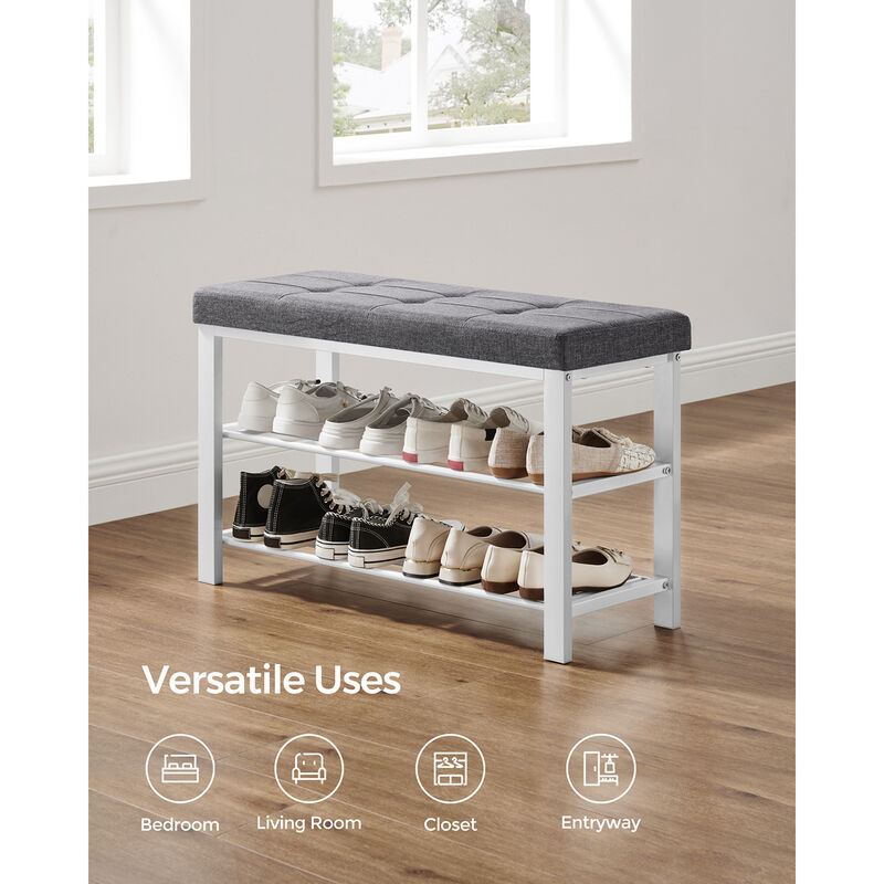 3-Tier Shoe Bench with Foam Padded Seat - Entryway Storage Organizer