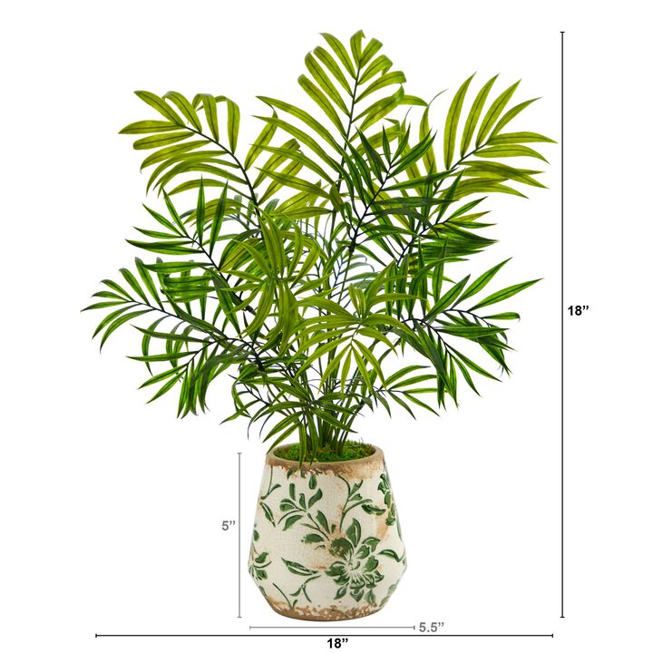 Hivvago 18" Mini Areca Palm Artificial Plant in Floral Vase