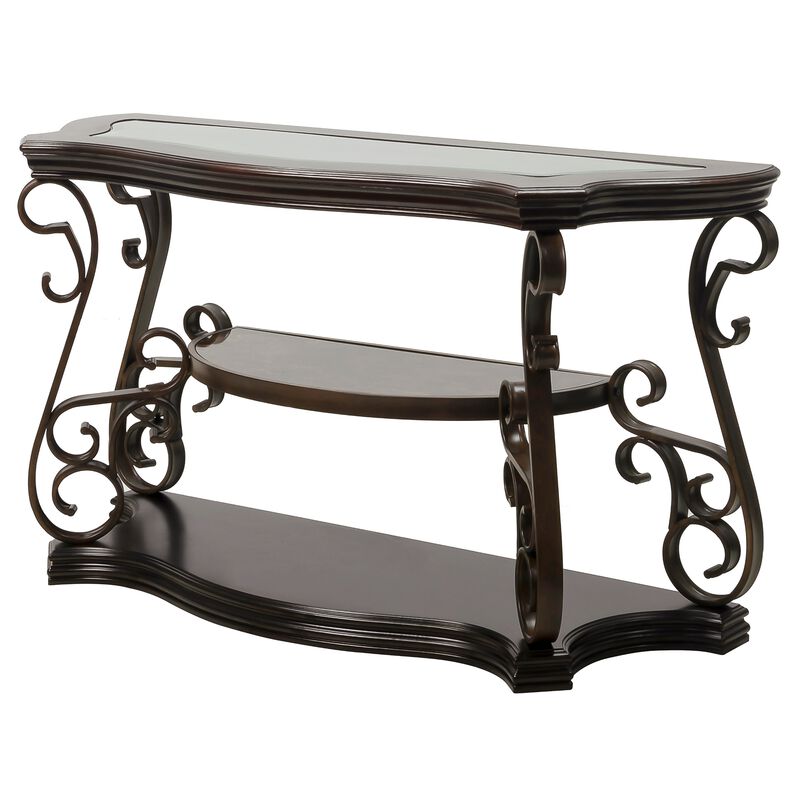 Sofa Table with Glass Top, MDF Marble Paper Shelf with Metal Legs