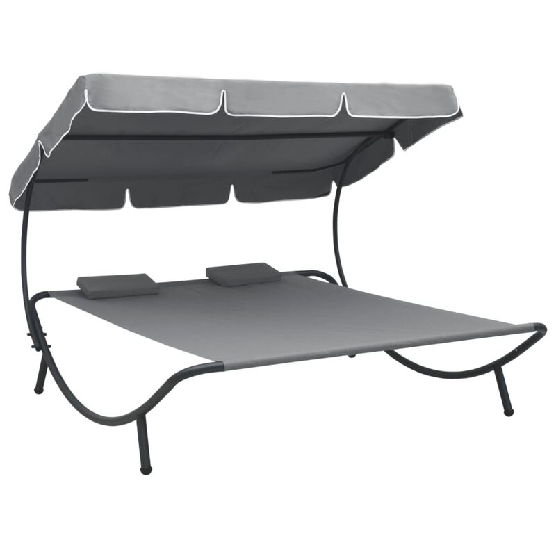 vidaXL Outdoor Lounge Bed with Canopy and Pillows Gray