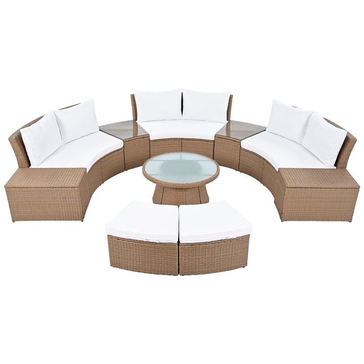 Mondawe Outdoor 10-Pcs All-Weather PE Rattan Sofa Set With Modular Design,Garden Patio Storage Stool