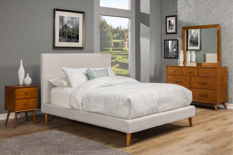 Britney Queen Upholstered Platform Bed, Light Grey Linen