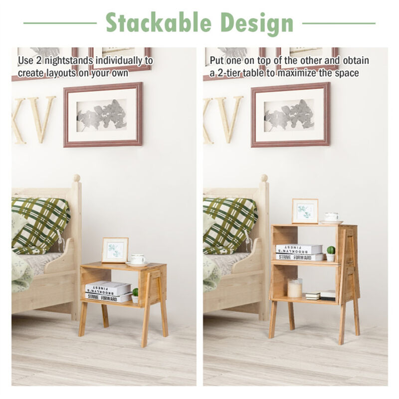 Set of 2 Rattan Wicker Nightstands, Side Table & Coffee Table for Home