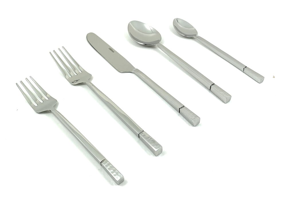 Silver Hammered Stainless Steel Flatware Set of 20 PC