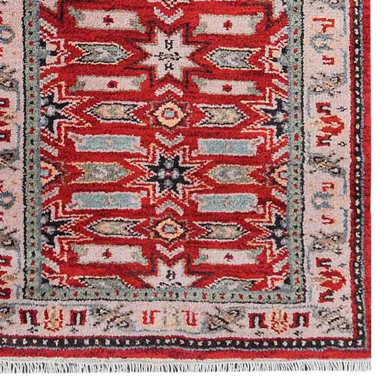 Rugsotic Carpets Hand Knotted Afghan Wool And Silk 2'6''x10' Runner Area Rug Oriental Kazak Red Cream AF0107