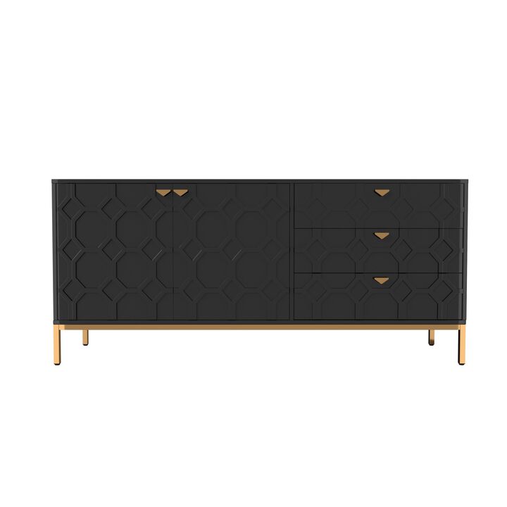 28 in. H Blue 2 Door Storage Cabinet with 3 Drawers
