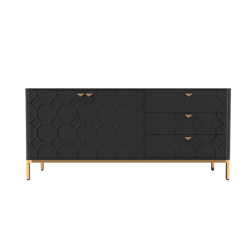 28 in. H Blue 2 Door Storage Cabinet with 3 Drawers