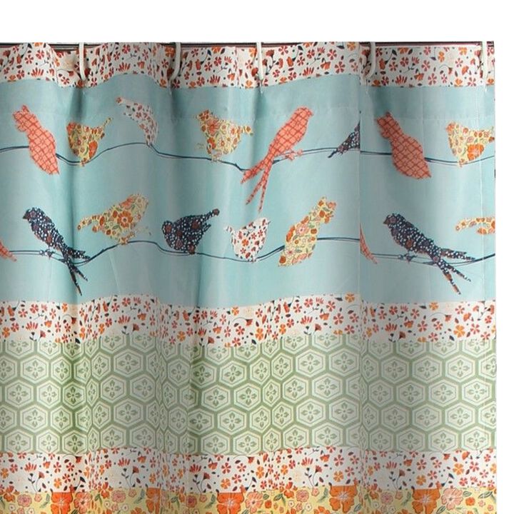 Nite 72 x 72 Inch Microfiber Shower Curtains, Floral and Striped Multicolor - Benzara