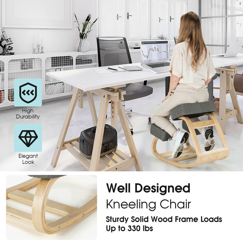 Costway Ergonomic Kneeling Chair Rocking Stool Upright Posture Office Furniture Grey