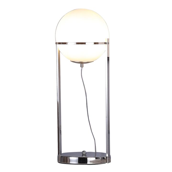 Jim 22 Inch Table Lamp, LED Light, Metal Body, Modern Globe Shade, Silver-Benzara