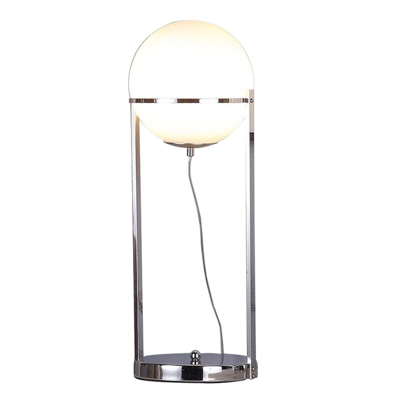 Jim 22 Inch Table Lamp, LED Light, Metal Body, Modern Globe Shade, Silver-Benzara