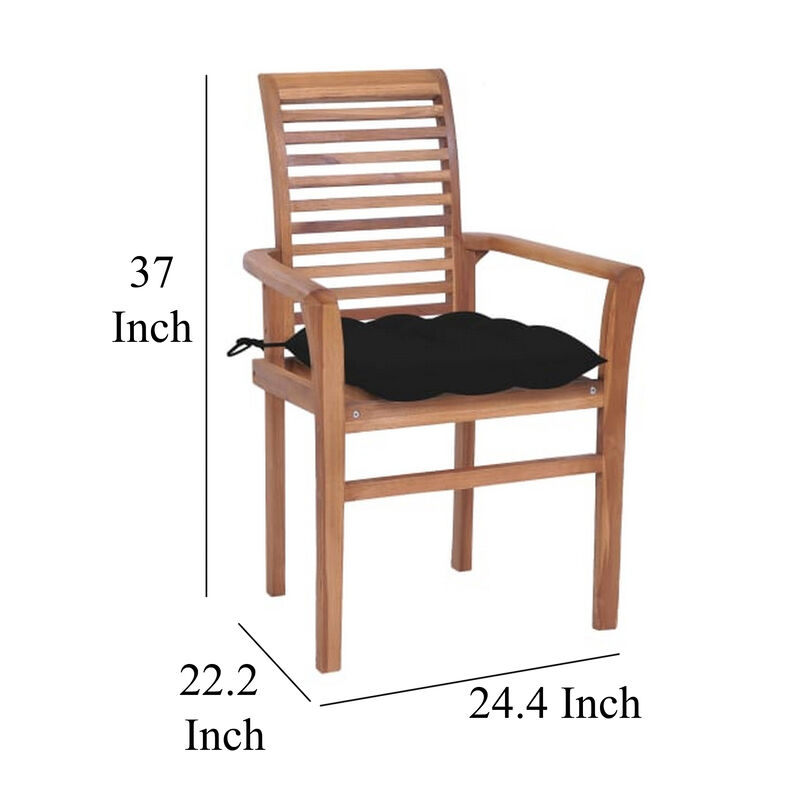 Lima Outdoor Dining Side Chair Set of 4, Brown Teak Wood, Black Fabric - Benzara