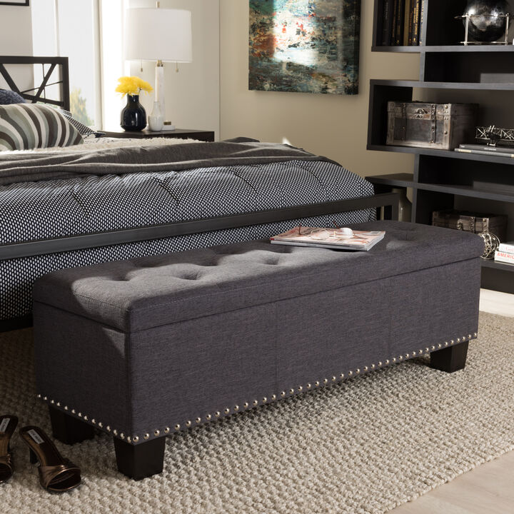 Baxton Studio Hannah Modern Dark Grey Fabric Upholstered Button Tufting Storage Ottoman Bench