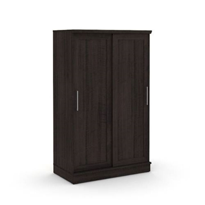 Farmhouse Wardrobe Armoire with Sliding Doors and Garment Rod – Rustic Closet Storage for Bedroom