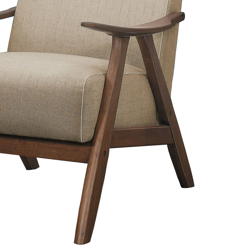 Fabric Upholstered Accent Chair with Curved Armrests, Light Brown-Benzara