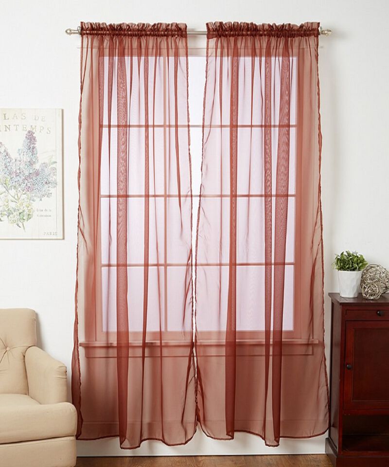 J&V TEXTILES Solid Sheer Window Curtain Panels- Set of 4