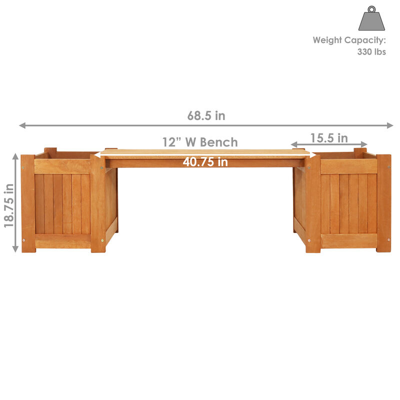 Sunnydaze Meranti Wood Outdoor Bench with Planter Boxes