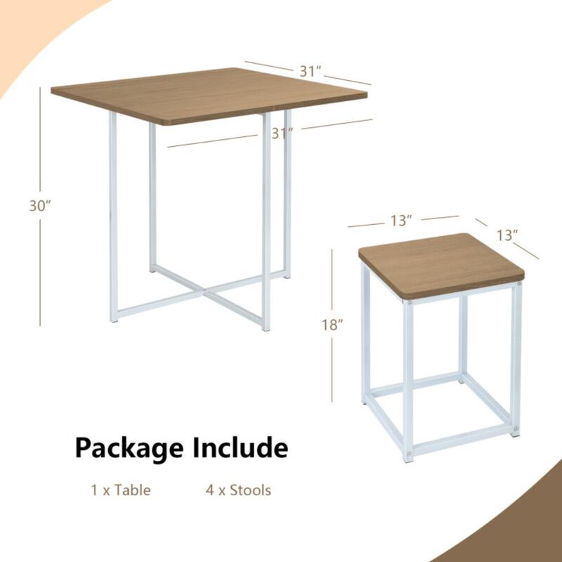 Hivvago 5 Pieces Metal Frame Dining Set with Compact Dining Table and 4 Stools