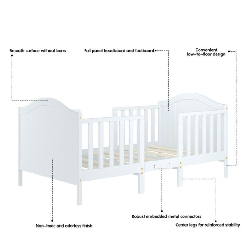 Hivvago 2-in-1 Classic Convertible Wooden Toddler Bed with 2 Side Guardrails for Extra Safety