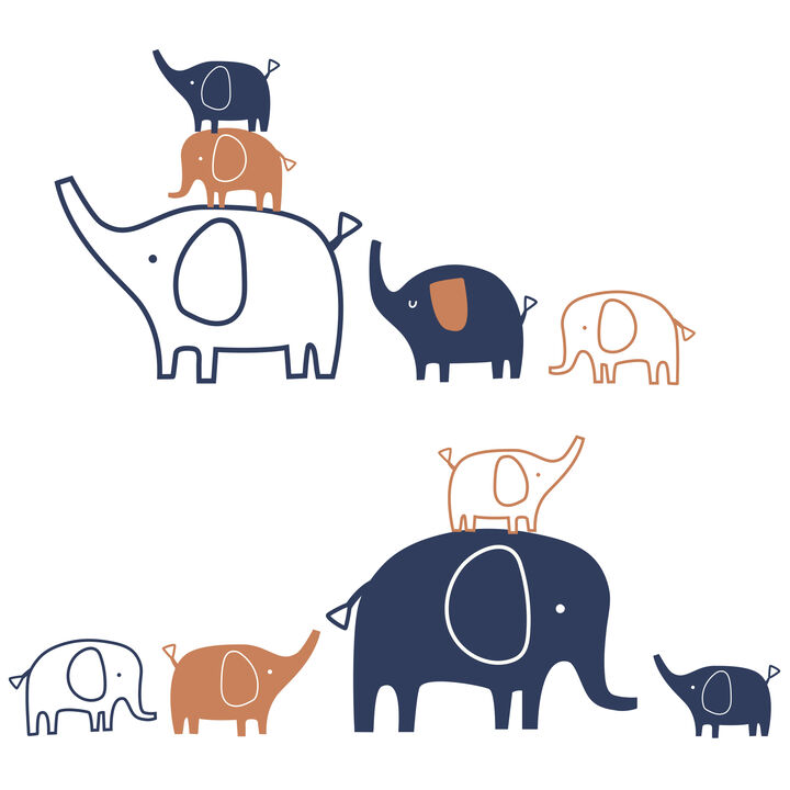 Lambs & Ivy Playful Elephant Blue/White/Caramel Nursery Wall Decals/Stickers
