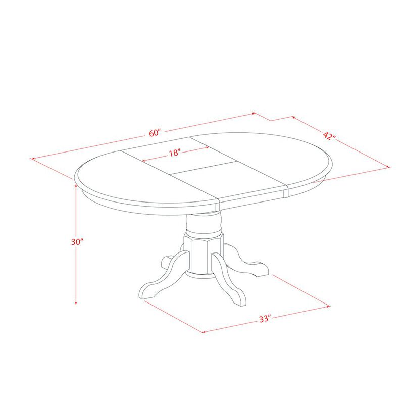 East West Furniture AVPL7-SBR-C 7 PcAvon Dining Table featuring Leaf and 6 Fabric Seat Chairs in Saddle Brown .