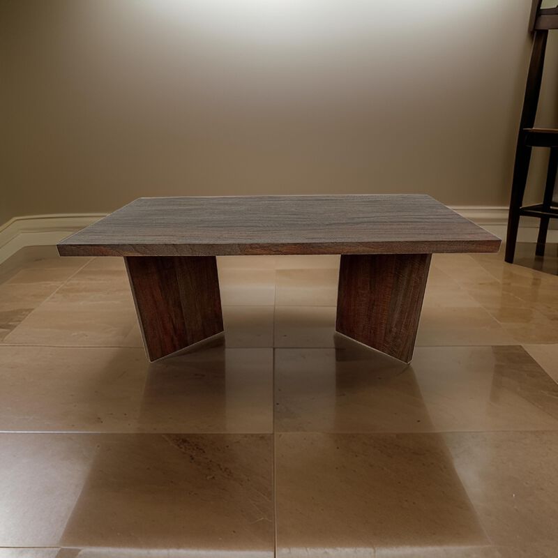 Anisa Coffee Table, 50 Inch Rectangular, Brown Solid Mango Wood Plank Style - Benzara
