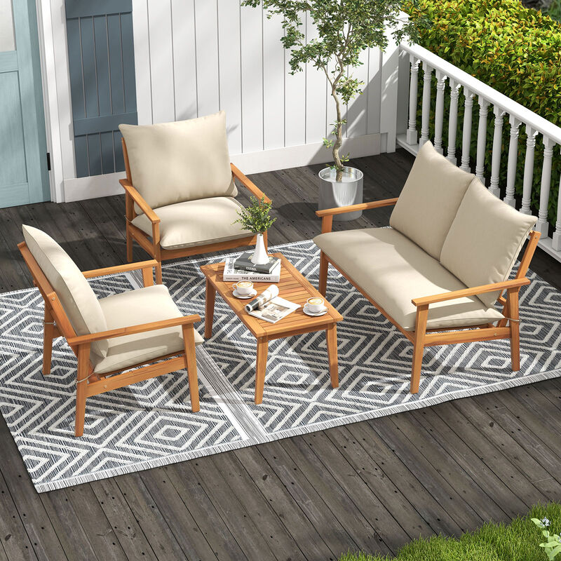 4-Piece Outdoor Conversation Set with Soft Cushions & Coffee Table for Patio or Garden